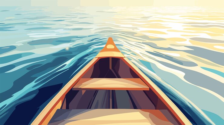 Vector rowing boat pov racing on water