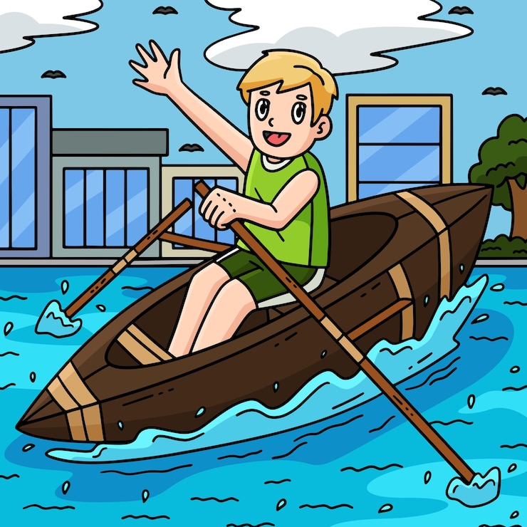 Vector rowing oarsman colored cartoon illustration