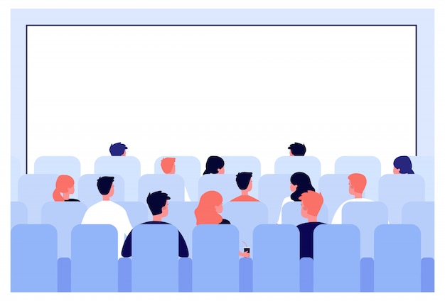 Vector rows of people sitting on seats in cinema hall