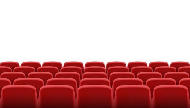 Rows of red cinema or theater seats