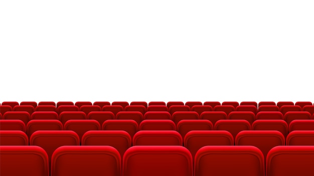 Rows of red seats, back view. Empty seats in the cinema hall, cinema, theater, opera, events, shows. Interior element. realistic 3d illustration.