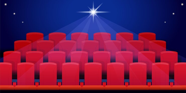 Vector rows of red seats in the empty cinema hall vector illustration