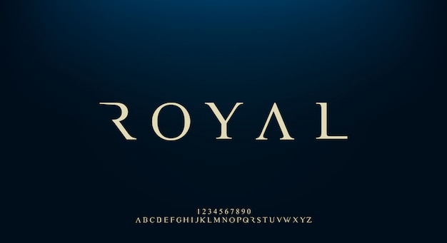 Вектор royal, элегантный шрифт без засечек с премиальной темой. современный минималистичный дизайн типографики