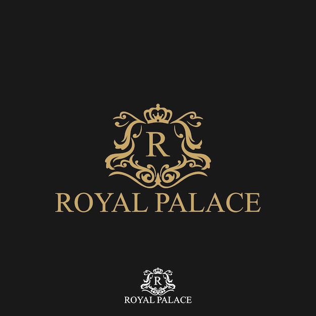 Logo del marchio reale, logo dell'hotel, logo del palazzo imperiale, illustrazione vettoriale del modello del logo di lusso