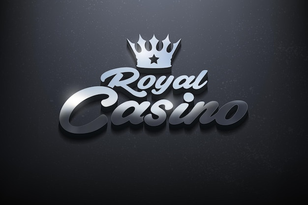 Дизайн логотипа Royal Casino 3D, блестящий макет логотипа с текстурированной стеной. реалистичный вектор