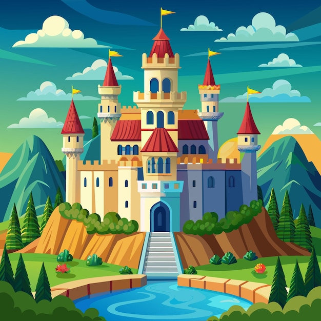 Vector royal castle cartoon vector illustration flat style artwork concept