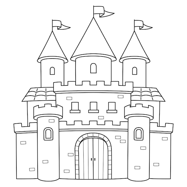 Vector royal castle coloring page isolated for kids