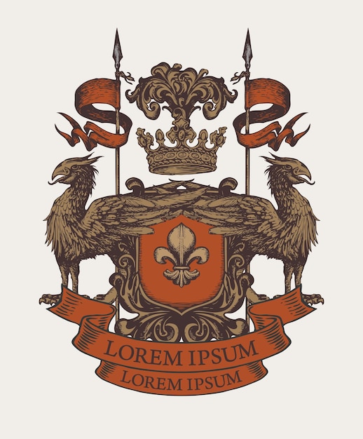 Vector royal coat of arms with gryphons