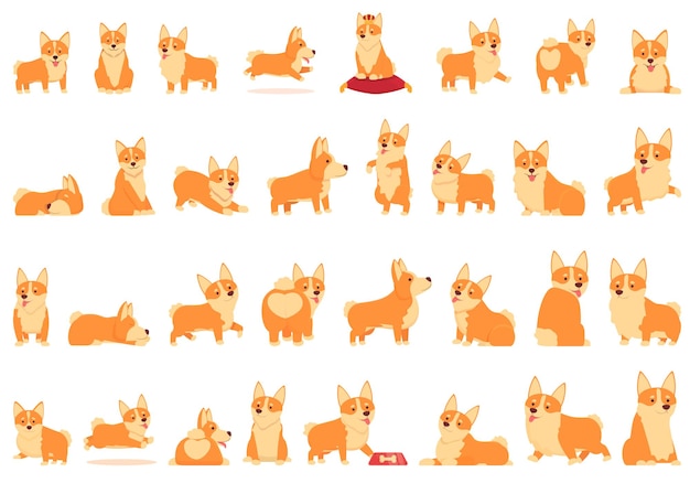 Royal corgi icons set cartoon vector Animal dog