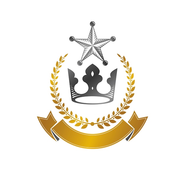 Royal Crown embleem. Heraldische wapenschild decoratieve logo geïsoleerde vectorillustratie. Retro logo in oude stijl op witte achtergrond.