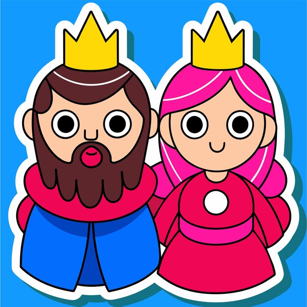 Vettore corona reale re monarchia regno personaggio di cartone animato disegnato a mano adesivo icona concetto isolato