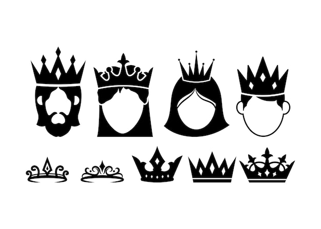 Vector royal crown kingdom silhouette icon set