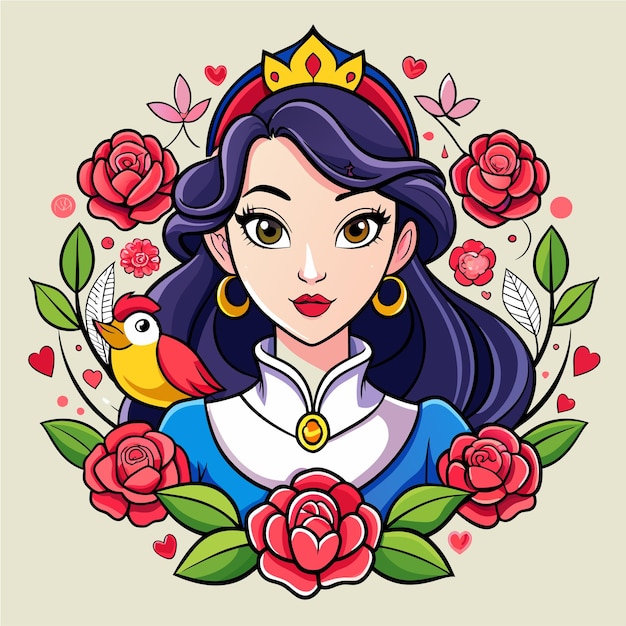 왕실 왕비 손으로 그려진 평평한 스타일리시 마스코트 만화 캐릭터 그림 스티커 아이콘 개념