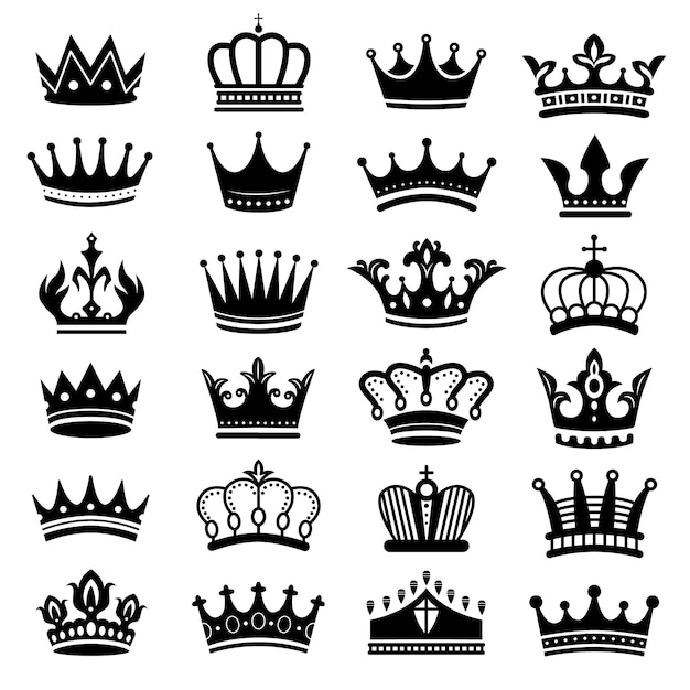 Vector royal crown silhouette. king crowns, majestic coronet and luxury tiara silhouettes  set