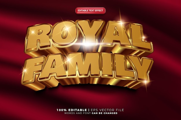 Vector royal family bold 3d gold editable text effect style