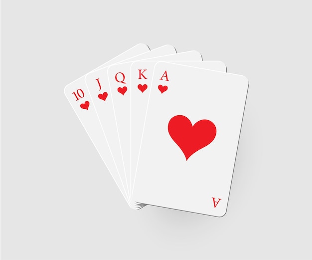 Vettore royal flush of hearts poker combinazione isolata su sfondo grigio