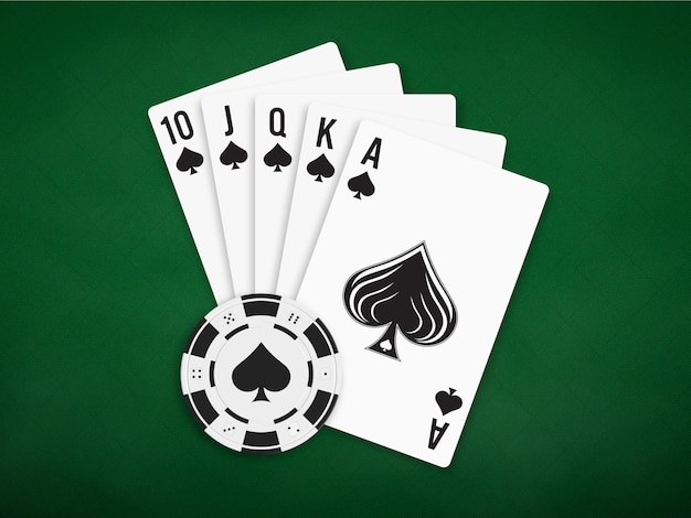 Royal flush of spades pokercombinatie royal flush op een groene realistische doek