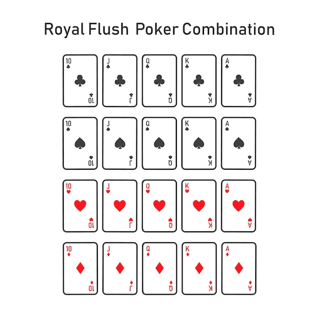 Royal flush pokercombinatie van tien tot aas vector set