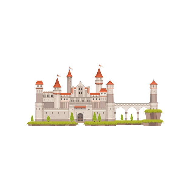 Vector royal fortress isolated medieval fairytale castle