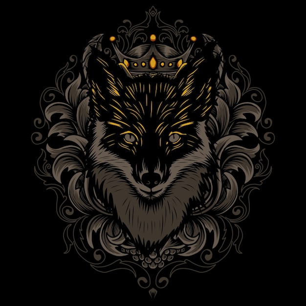 royal fox an ornate illustration of a crowned fox