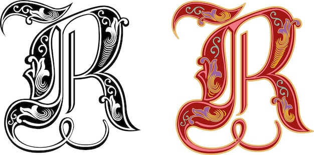 Vector royal letter r alphabet monogram. the fancy capital floral initial red letters in renaissance luxury