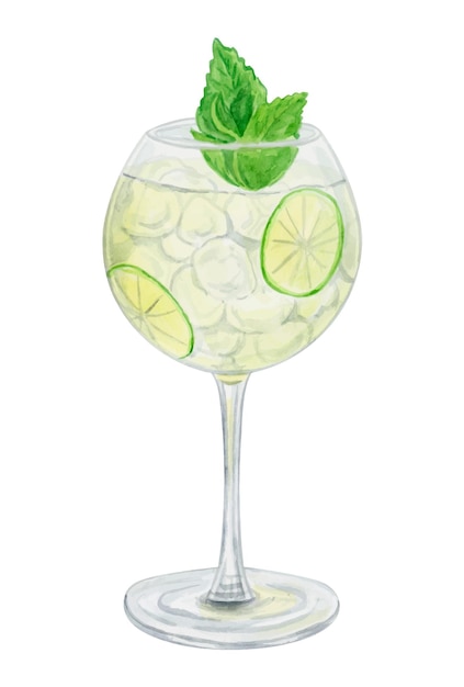 Royal martini cocktail watercolor hand drawn illustration Drink clipart on white background