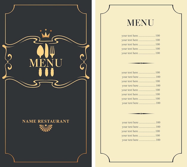 royal menu for restaurant