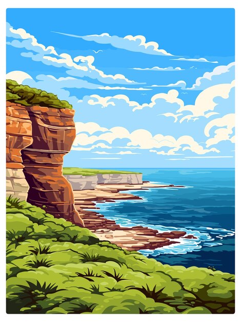 Vector royal national park australia vintage travel poster souvenir postcard portrait painting illustration