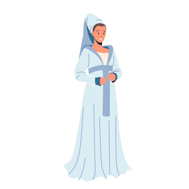 Vector royal person portrait. medieval woman in luxury royal dress, female character personage of middle ages, beautiful lady