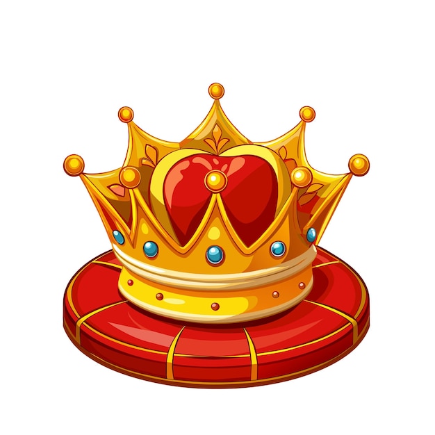 Royal pillow and golden crown on white background