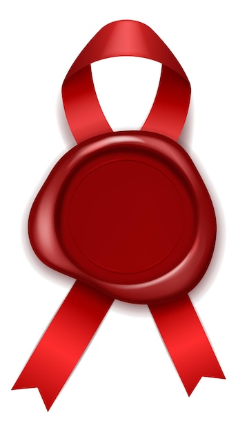Premium Vector  Wax seal with ribbon. realistic stamp red festive