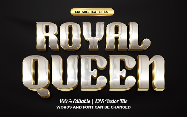 Royal queen luxe witgoud 3d bewerkbare teksteffect stijlsjabloon