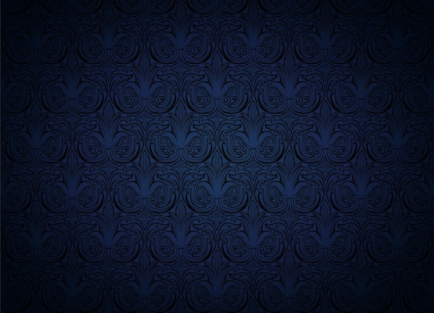 Вектор Королевский винтажный готический горизонтальный фон темно-голубого цвета с классическим античным орнаментом рококо