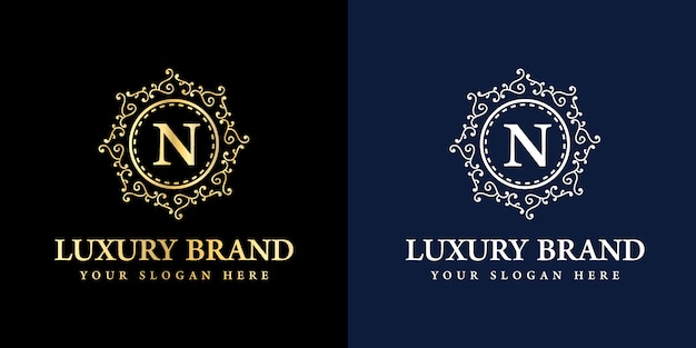 Vector royal vintage luxury antique logo badge with initial n