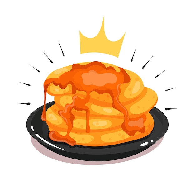 Royal  waffles pancakes poured with honey syrup cartoon vector icon illustration