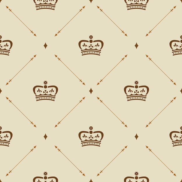 Royal wallpaper seamless pattern with crown and decorative elements