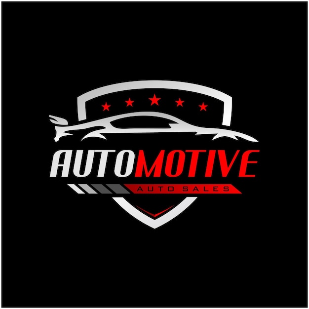 Royalty free logo vettoriale su automotive con immagine astratta di un'auto all'interno di uno scudo