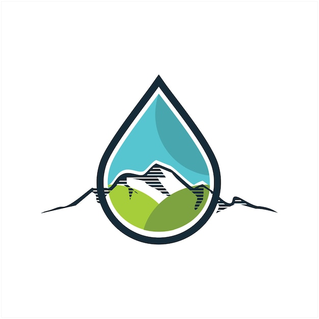 Logo vettoriale royalty free vista sulle montagne in gocce d'acqua