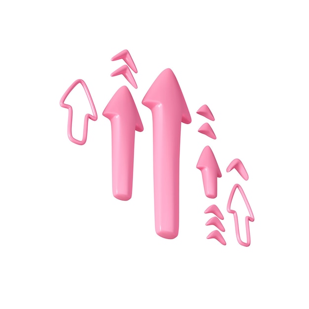 Roze 3D Pijl Pijl omhoog geïsoleerd op een witte achtergrond Set van aanwijzers pictogrammen Vectorillustratie