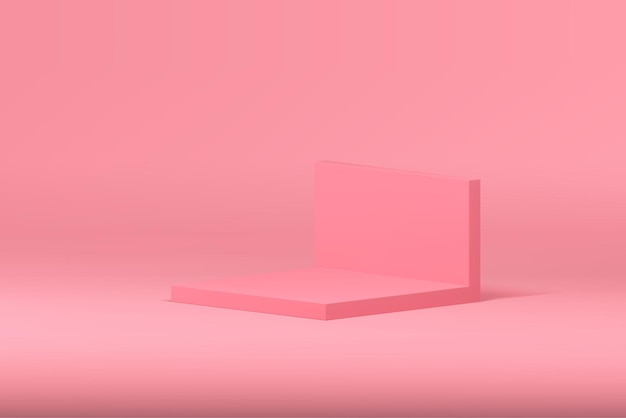 Vector roze 3d vierkante podium voetstuk met rechthoekige muur achtergrond voor product promo realistische vectorillustratie elegante vrouwelijke moderne isometrische showcase voor schoonheid cosmetische winkelen verkoop reclame