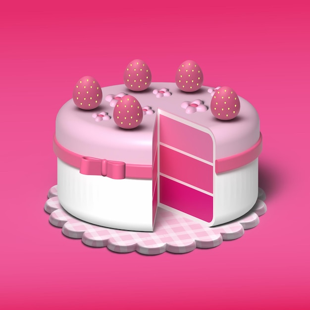 Vector roze aardbeien taart