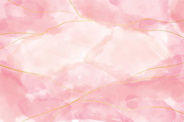 Roze aquarel achtergrond met gouden lijnen abstract behang