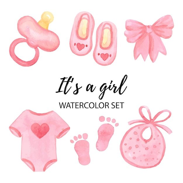 Vector roze babykleertjes baby shower aquarel set vector illustratie