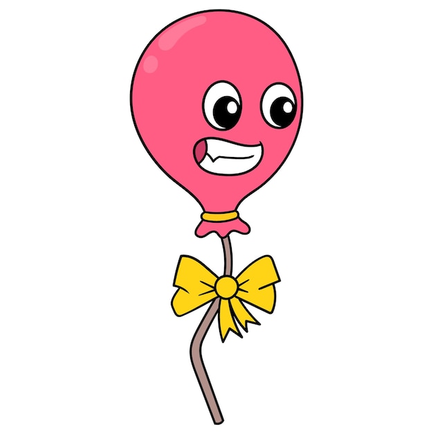 Roze ballon met gelukkig lachend gezicht, vectorillustratieart. doodle pictogram afbeelding kawaii.