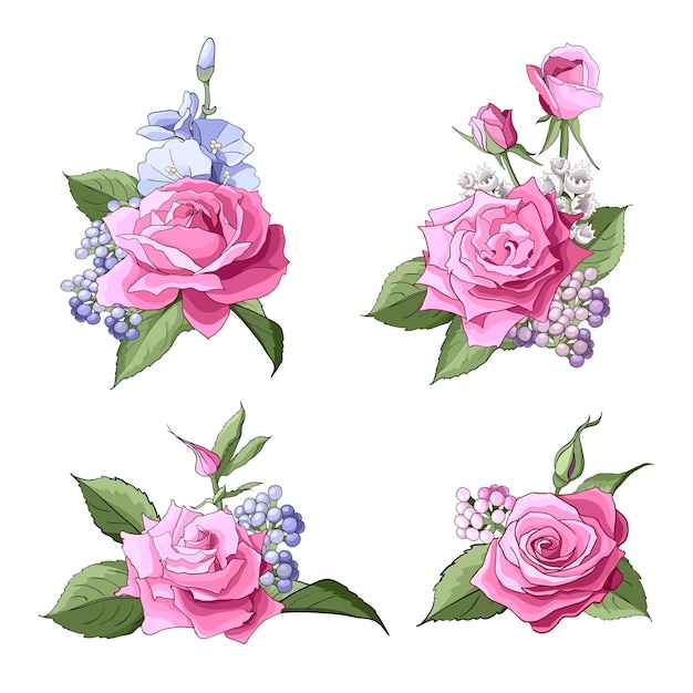 Roze bloem illustraties set