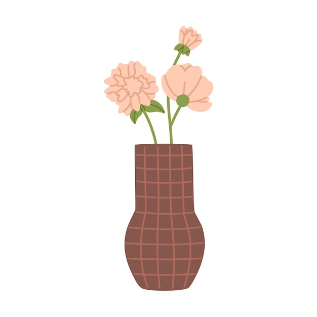 Vector roze bloem in keramische vaas. mooie voorjaarsplant voor decoratie. hand getekende vectorillustratie