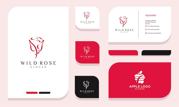 Roze bloem logo ontwerp en visitekaartje