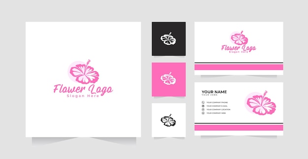 Roze bloem Logo ontwerpsjabloon en visitekaartje