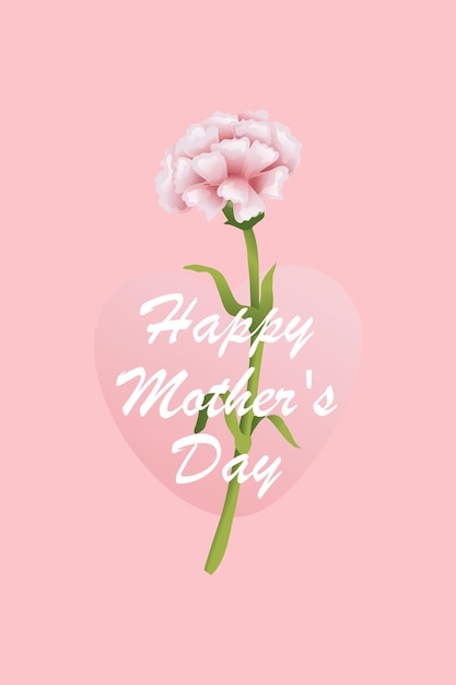 Roze bloem met een roze hart en de woorden gelukkige moederdag erop