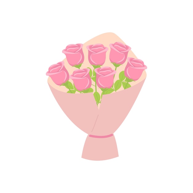 Vector roze bloemboeket met rozen liefdescadeau voor valentijnsdag bloemstuk cartoon afbeelding